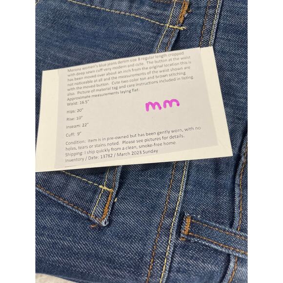 women's size 8 blue jeans denim cropped length roll up look classic denim Merona - Picture 14 of 14